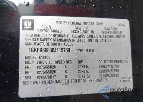 2008 GMC Yukon Xl 1500 Denali from USA, damaged, VIN 1GKFK66838J115769